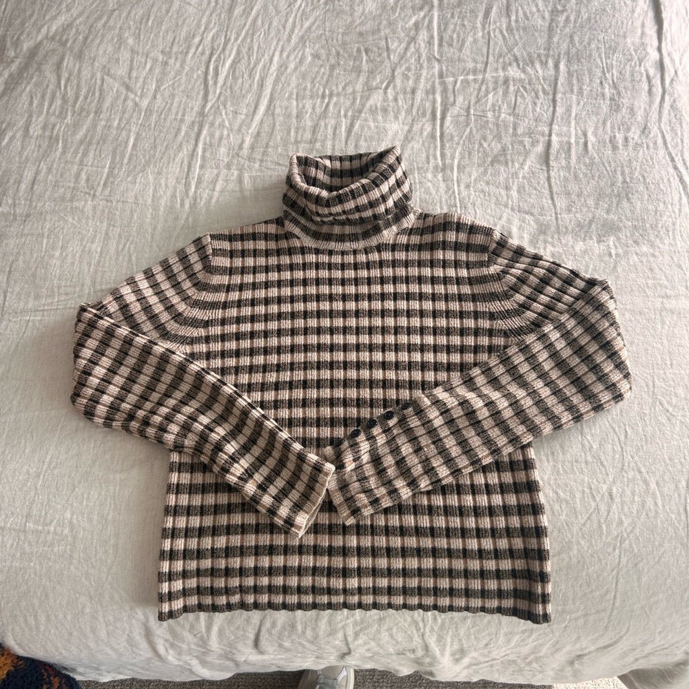 Plaid Bohme Turtleneck Sweater - Brown and Cream
